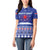 North Korea Christmas Women Polo Shirt with Blue Pattern, Red Star, and Snowy Mountain Motif - Wonder Print Shop