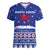 North Korea Christmas Women V-Neck T-Shirt with Blue Pattern, Red Star, and Snowy Mountain Motif - Wonder Print Shop