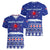 North Korea Christmas Women V-Neck T-Shirt with Blue Pattern, Red Star, and Snowy Mountain Motif - Wonder Print Shop