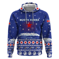 North Korea Christmas Zip Hoodie with Blue Pattern, Red Star, and Snowy Mountain Motif - Wonder Print Shop