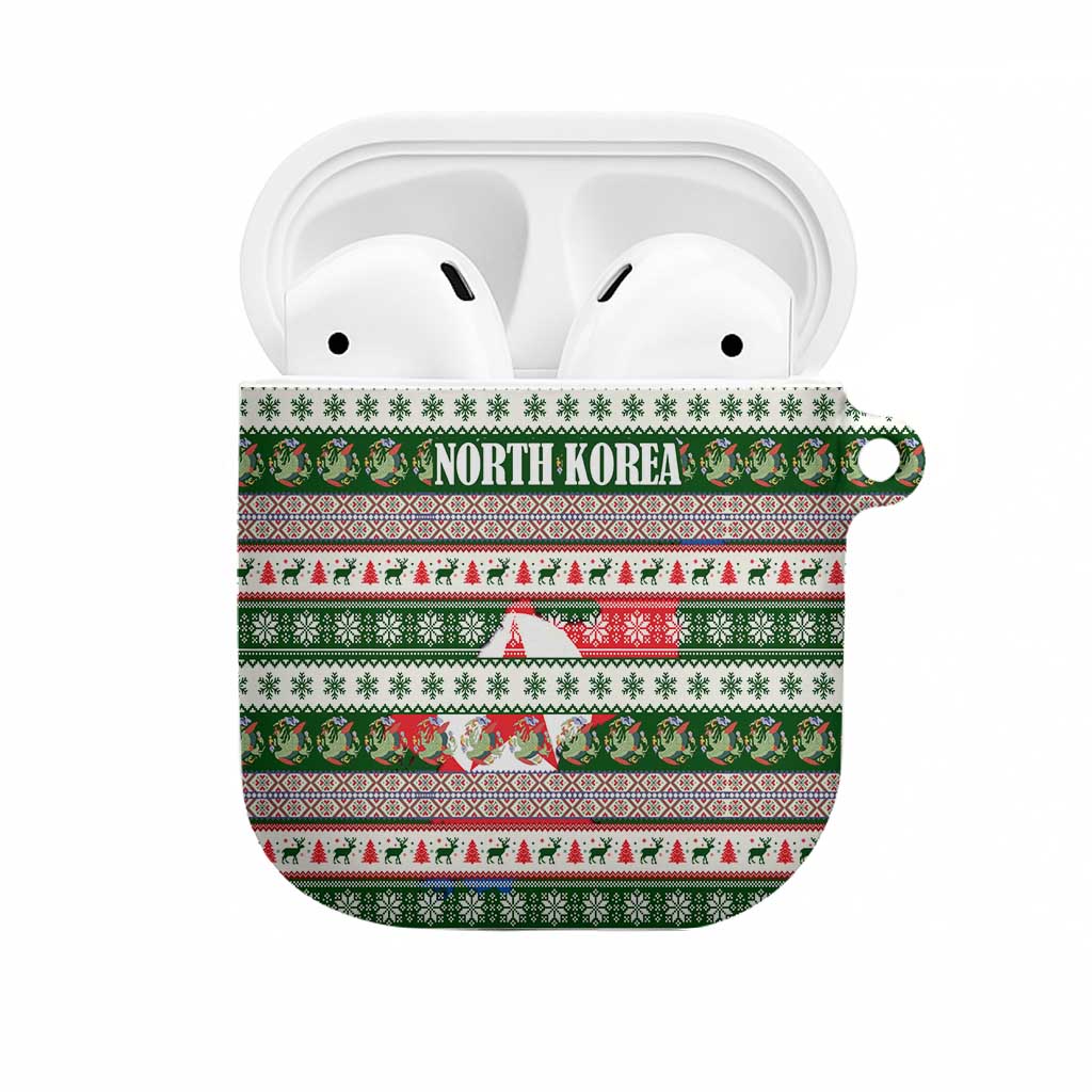 North Korea Christmas AirPods Case with Green-Red Design, National Emblem, and Festive Snowflake Motif - Wonder Print Shop
