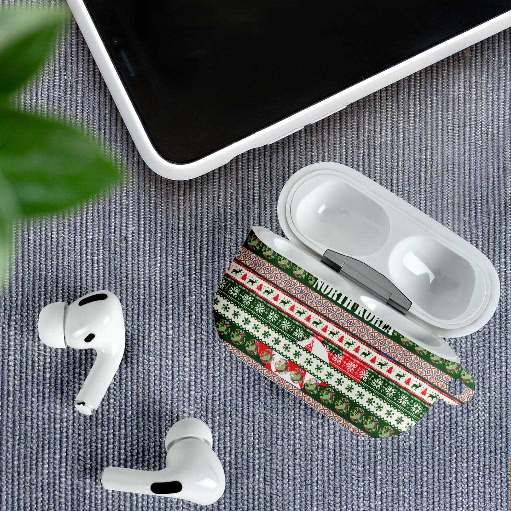 North Korea Christmas AirPods Case with Green-Red Design, National Emblem, and Festive Snowflake Motif - Wonder Print Shop
