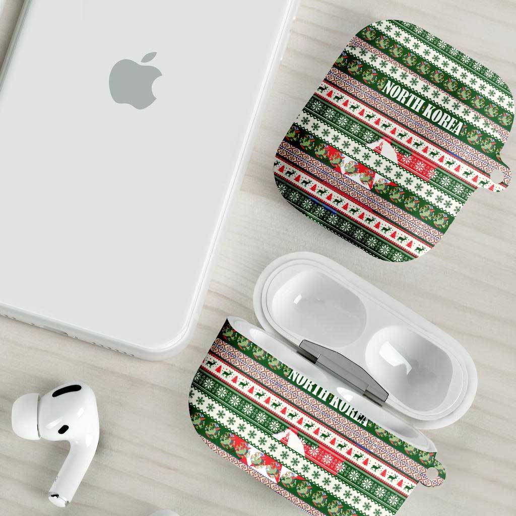 North Korea Christmas AirPods Case with Green-Red Design, National Emblem, and Festive Snowflake Motif - Wonder Print Shop