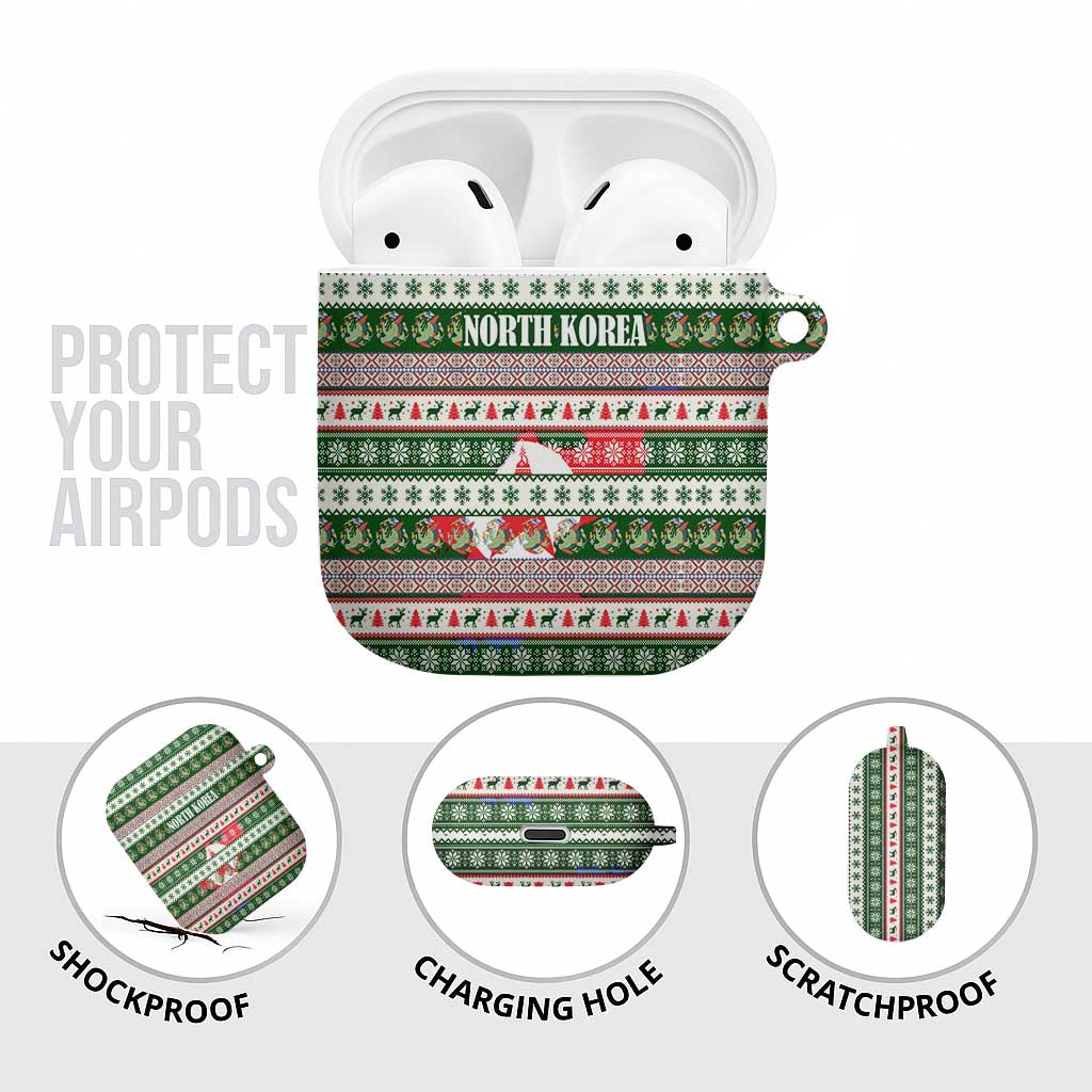 North Korea Christmas AirPods Case with Green-Red Design, National Emblem, and Festive Snowflake Motif - Wonder Print Shop