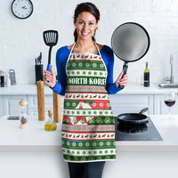 North Korea Christmas Apron with Green-Red Design, National Emblem, and Festive Snowflake Motif - Wonder Print Shop