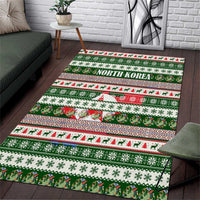 North Korea Christmas Area Rug with Green-Red Design, National Emblem, and Festive Snowflake Motif - Wonder Print Shop