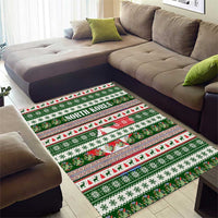 North Korea Christmas Area Rug with Green-Red Design, National Emblem, and Festive Snowflake Motif - Wonder Print Shop