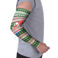 North Korea Christmas Arm Sleeves with Green-Red Design, National Emblem, and Festive Snowflake Motif - Wonder Print Shop
