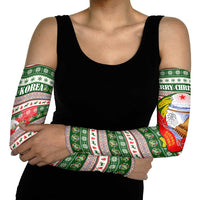North Korea Christmas Arm Sleeves with Green-Red Design, National Emblem, and Festive Snowflake Motif - Wonder Print Shop
