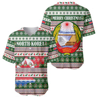 North Korea Christmas Baseball Jersey with Green-Red Design, National Emblem, and Festive Snowflake Motif - Wonder Print Shop