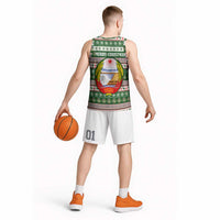 North Korea Christmas Basketball Jersey with Green-Red Design, National Emblem, and Festive Snowflake Motif - Wonder Print Shop