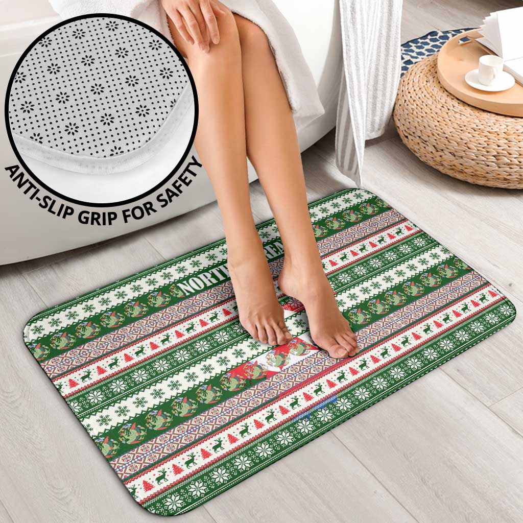 North Korea Christmas Bathroom Set with Green-Red Design, National Emblem, and Festive Snowflake Motif - Wonder Print Shop