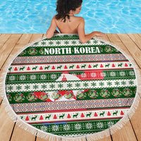 North Korea Christmas Beach Blanket with Green-Red Design, National Emblem, and Festive Snowflake Motif - Wonder Print Shop