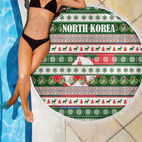 North Korea Christmas Beach Blanket with Green-Red Design, National Emblem, and Festive Snowflake Motif - Wonder Print Shop