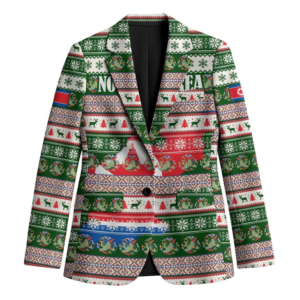 North Korea Christmas Blazer with Green-Red Design, National Emblem, and Festive Snowflake Motif - Wonder Print Shop