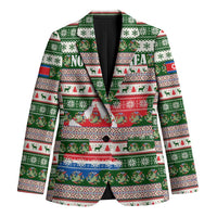 North Korea Christmas Blazer with Green-Red Design, National Emblem, and Festive Snowflake Motif - Wonder Print Shop