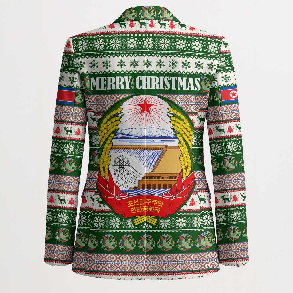 North Korea Christmas Blazer with Green-Red Design, National Emblem, and Festive Snowflake Motif - Wonder Print Shop