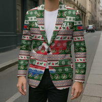 North Korea Christmas Blazer with Green-Red Design, National Emblem, and Festive Snowflake Motif - Wonder Print Shop