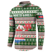 North Korea Christmas Button Sweatshirt with Green-Red Design, National Emblem, and Festive Snowflake Motif - Wonder Print Shop