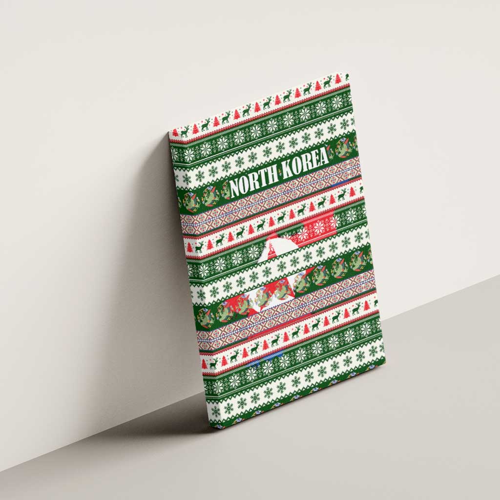 North Korea Christmas Canvas Wall Art with Green-Red Design, National Emblem, and Festive Snowflake Motif - Wonder Print Shop