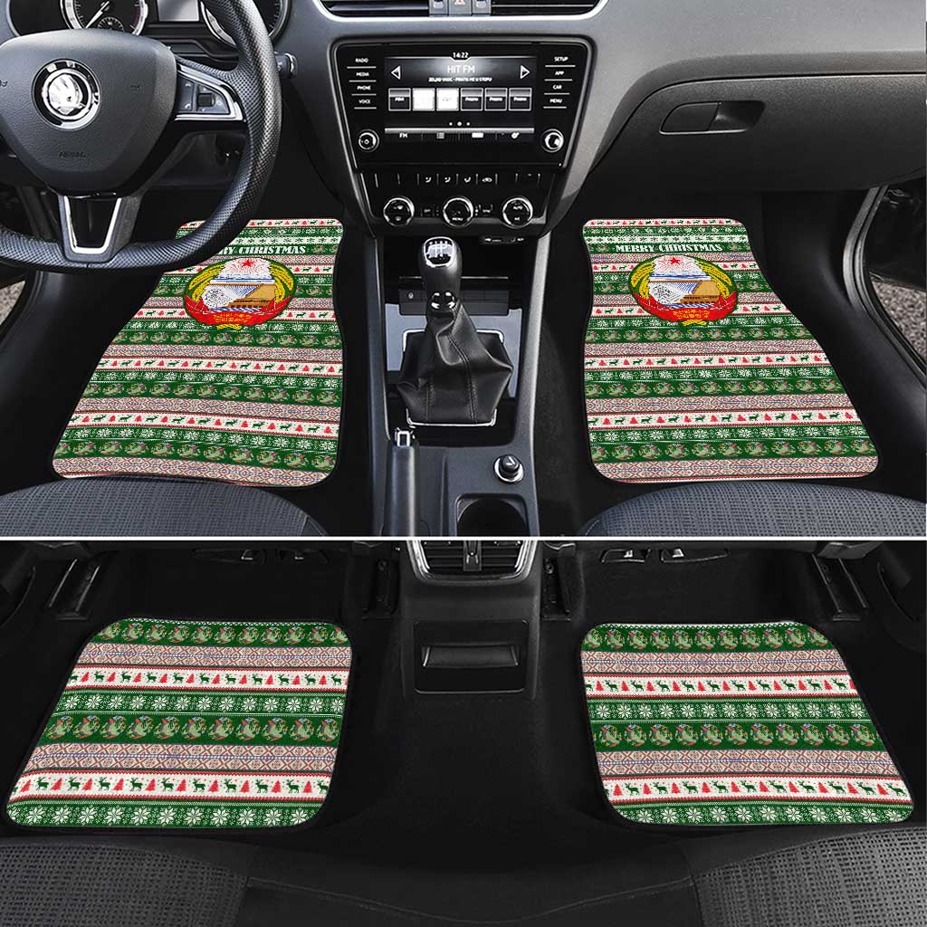 North Korea Christmas Car Mats with Green-Red Design, National Emblem, and Festive Snowflake Motif - Wonder Print Shop