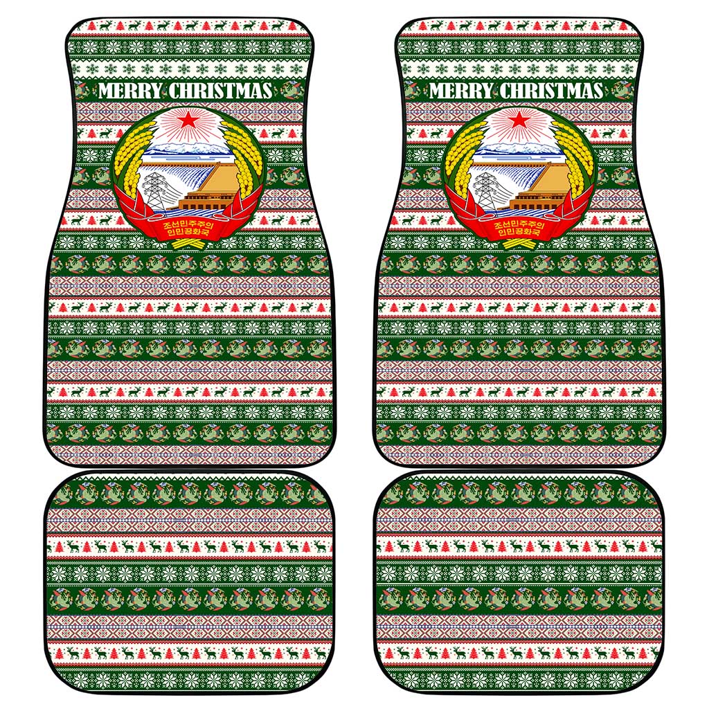 North Korea Christmas Car Mats with Green-Red Design, National Emblem, and Festive Snowflake Motif - Wonder Print Shop