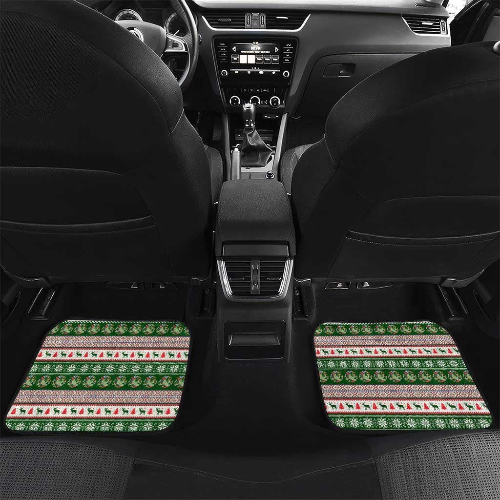 North Korea Christmas Car Mats with Green-Red Design, National Emblem, and Festive Snowflake Motif - Wonder Print Shop