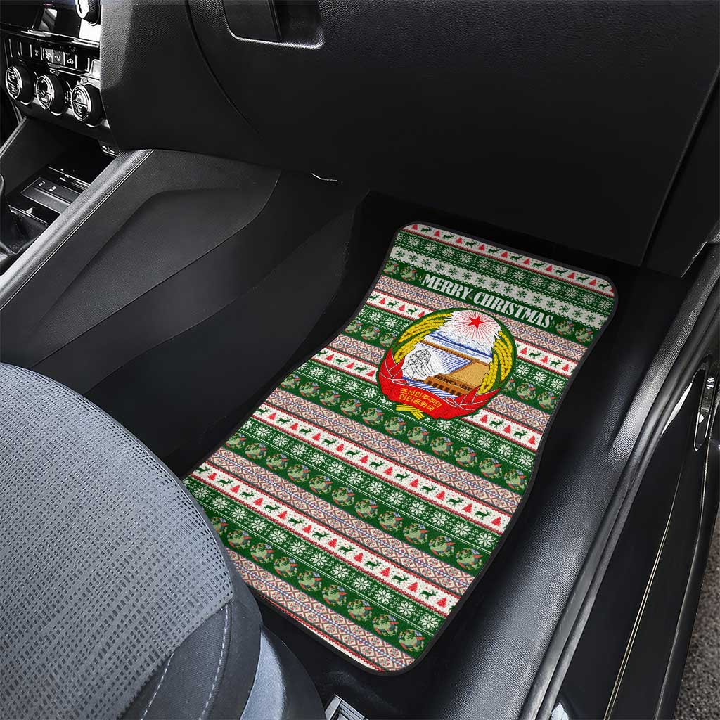 North Korea Christmas Car Mats with Green-Red Design, National Emblem, and Festive Snowflake Motif - Wonder Print Shop
