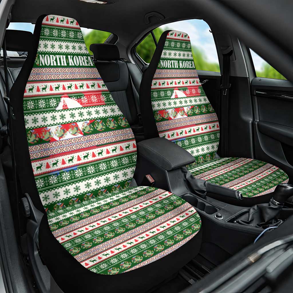 North Korea Christmas Car Seat Cover with Green-Red Design, National Emblem, and Festive Snowflake Motif - Wonder Print Shop