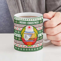 North Korea Christmas Ceramic Mug with Green-Red Design, National Emblem, and Festive Snowflake Motif - Wonder Print Shop