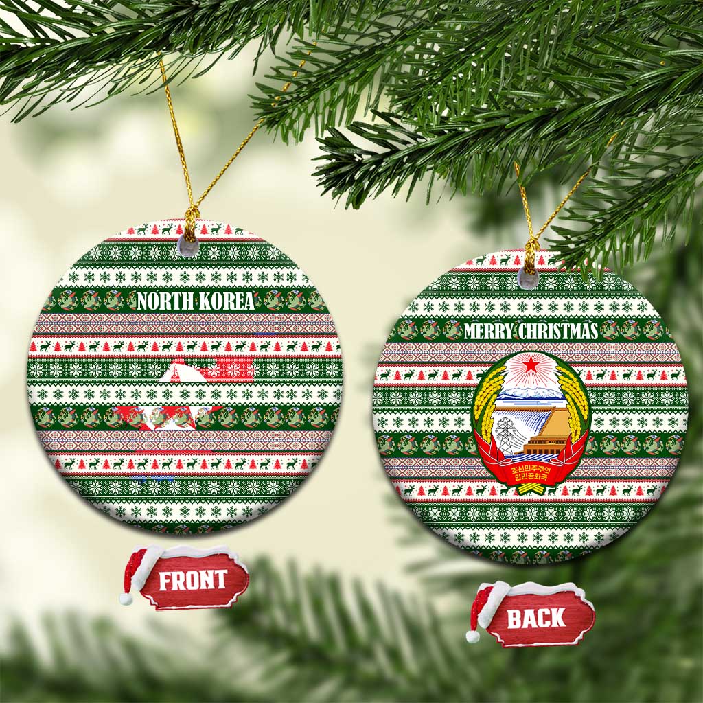 North Korea Christmas Ceramic Ornament with Green-Red Design, National Emblem, and Festive Snowflake Motif - Wonder Print Shop