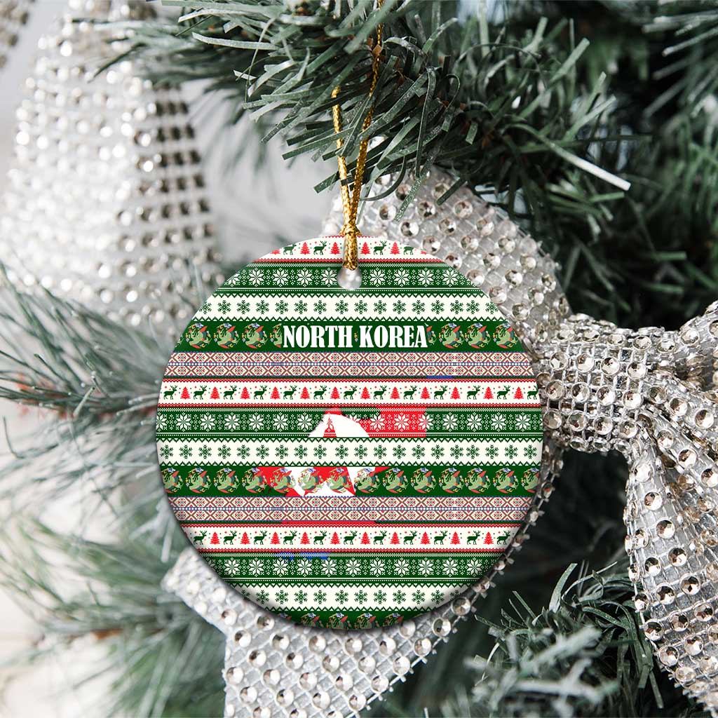 North Korea Christmas Ceramic Ornament with Green-Red Design, National Emblem, and Festive Snowflake Motif - Wonder Print Shop