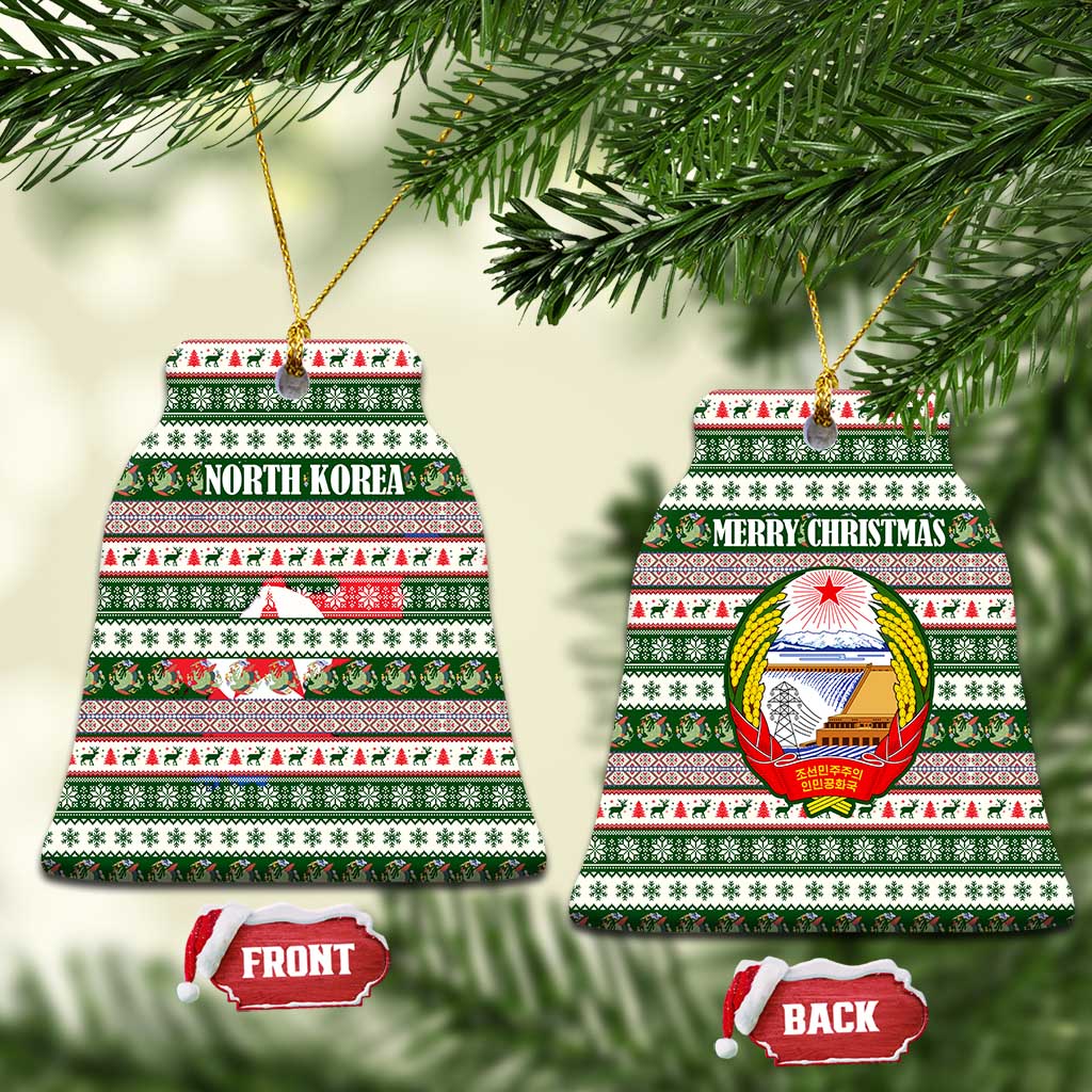 North Korea Christmas Ceramic Ornament with Green-Red Design, National Emblem, and Festive Snowflake Motif - Wonder Print Shop