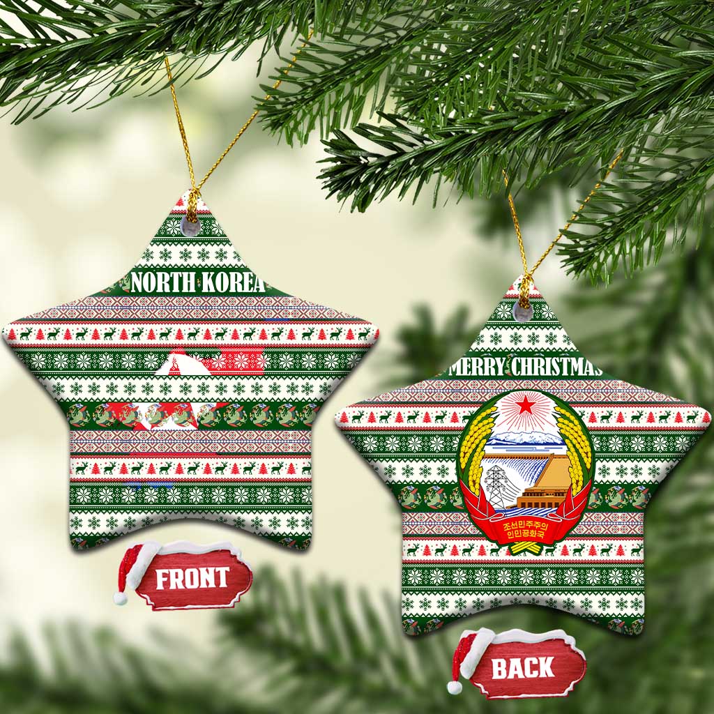 North Korea Christmas Ceramic Ornament with Green-Red Design, National Emblem, and Festive Snowflake Motif - Wonder Print Shop
