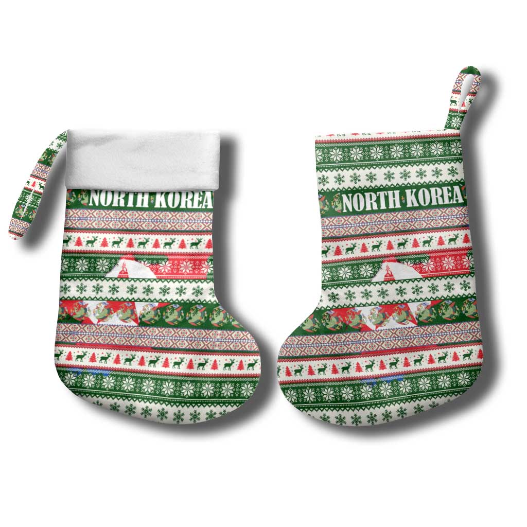 North Korea Christmas Stocking with Green-Red Design, National Emblem, and Festive Snowflake Motif - Wonder Print Shop