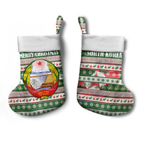 North Korea Christmas Stocking with Green-Red Design, National Emblem, and Festive Snowflake Motif - Wonder Print Shop