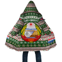 North Korea Christmas Cloak with Green-Red Design, National Emblem, and Festive Snowflake Motif - Wonder Print Shop