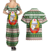 North Korea Christmas Couples Matching Summer Maxi Dress and Hawaiian Shirt with Green-Red Design, National Emblem, and Festive Snowflake Motif - Wonder Print Shop