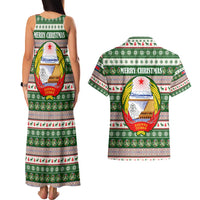 North Korea Christmas Couples Matching Tank Maxi Dress and Hawaiian Shirt with Green-Red Design, National Emblem, and Festive Snowflake Motif - Wonder Print Shop