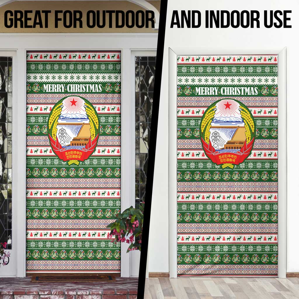 North Korea Christmas Door Cover with Green-Red Design, National Emblem, and Festive Snowflake Motif - Wonder Print Shop