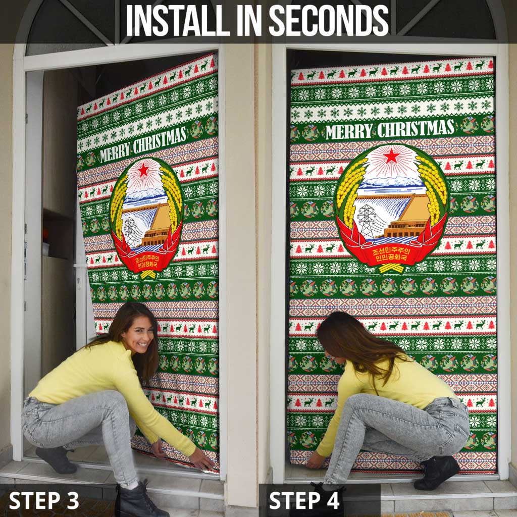 North Korea Christmas Door Cover with Green-Red Design, National Emblem, and Festive Snowflake Motif - Wonder Print Shop