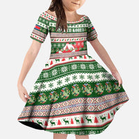 North Korea Christmas Family Matching Mermaid Dress and Hawaiian Shirt with Green-Red Design, National Emblem, and Festive Snowflake Motif - Wonder Print Shop