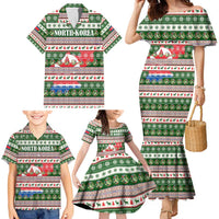 North Korea Christmas Family Matching Mermaid Dress and Hawaiian Shirt with Green-Red Design, National Emblem, and Festive Snowflake Motif - Wonder Print Shop