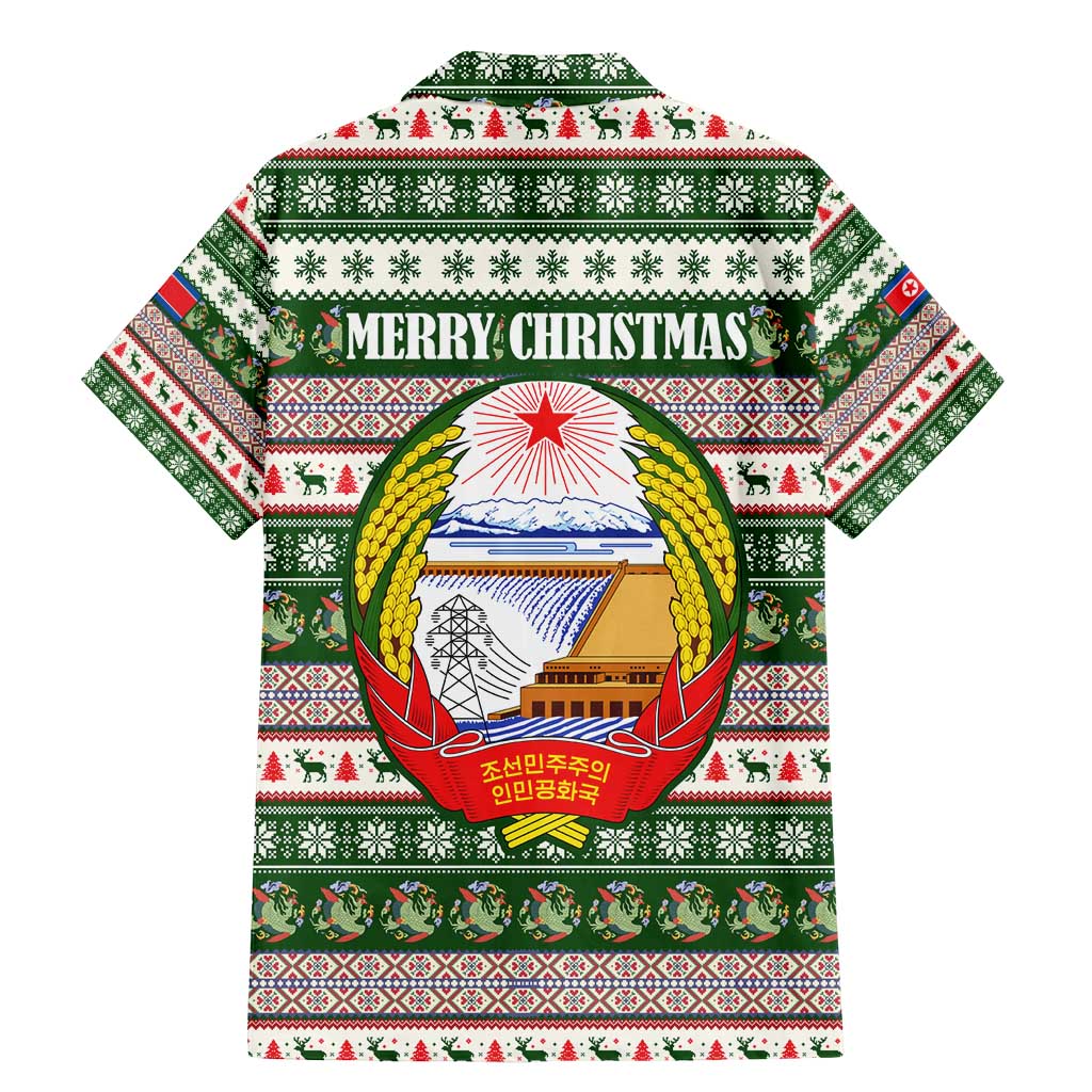 North Korea Christmas Family Matching Mermaid Dress and Hawaiian Shirt with Green-Red Design, National Emblem, and Festive Snowflake Motif - Wonder Print Shop