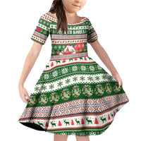 North Korea Christmas Family Matching Off Shoulder Short Dress and Hawaiian Shirt with Green-Red Design, National Emblem, and Festive Snowflake Motif - Wonder Print Shop