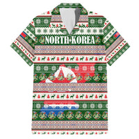 North Korea Christmas Family Matching Off Shoulder Short Dress and Hawaiian Shirt with Green-Red Design, National Emblem, and Festive Snowflake Motif - Wonder Print Shop