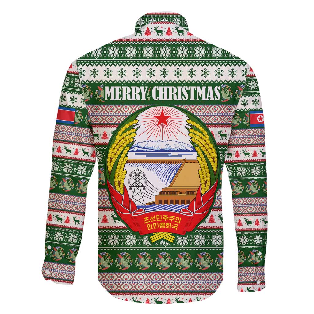 North Korea Christmas Family Matching Short Sleeve Bodycon Dress and Hawaiian Shirt with Green-Red Design, National Emblem, and Festive Snowflake Motif - Wonder Print Shop