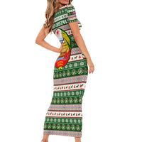 North Korea Christmas Family Matching Short Sleeve Bodycon Dress and Hawaiian Shirt with Green-Red Design, National Emblem, and Festive Snowflake Motif - Wonder Print Shop
