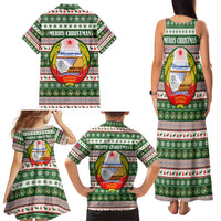 North Korea Christmas Family Matching Tank Maxi Dress and Hawaiian Shirt with Green-Red Design, National Emblem, and Festive Snowflake Motif - Wonder Print Shop