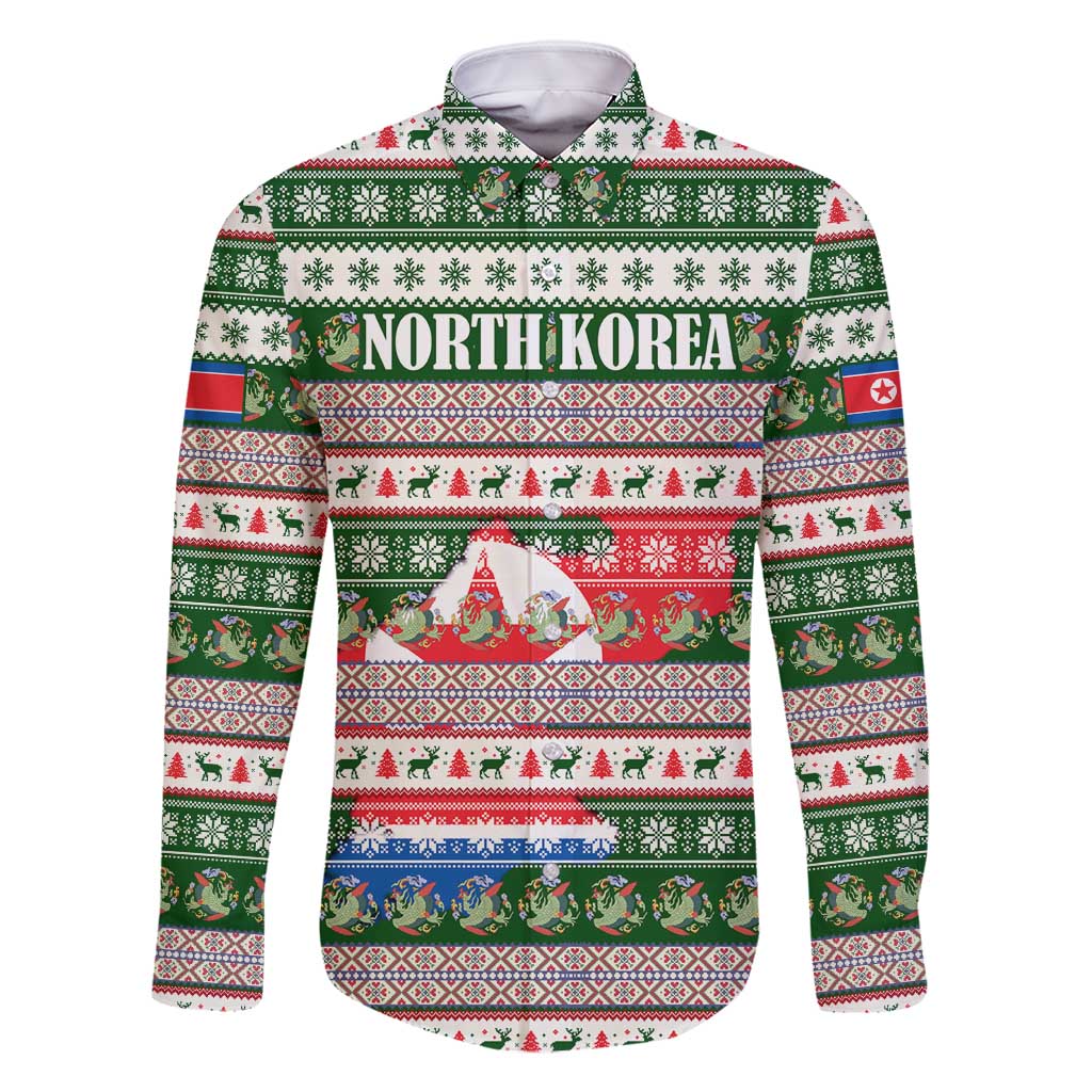North Korea Christmas Family Matching Tank Maxi Dress and Hawaiian Shirt with Green-Red Design, National Emblem, and Festive Snowflake Motif - Wonder Print Shop